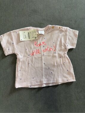 Zara Pink Short Sleeve Tee with Coral 'Love Will Win' Embroidery